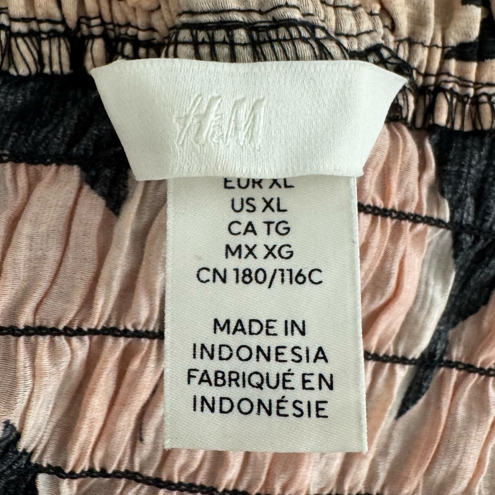 H&M Womens XL Off The Shoulder Tropical Boho Airy Peasant Blouse Peach Black - Picture 3 of 6